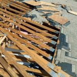 Hurricane Ian destroyed house roof in Florida residential area. Hurricane Ian destroyed house roof in Florida residential area.